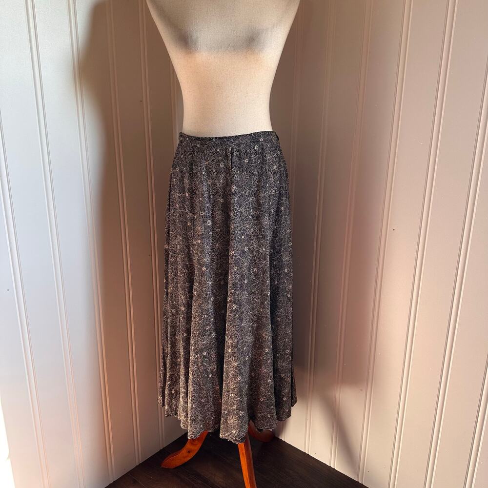 Vintage 90s Twee Black Floral Maxi Skirt S